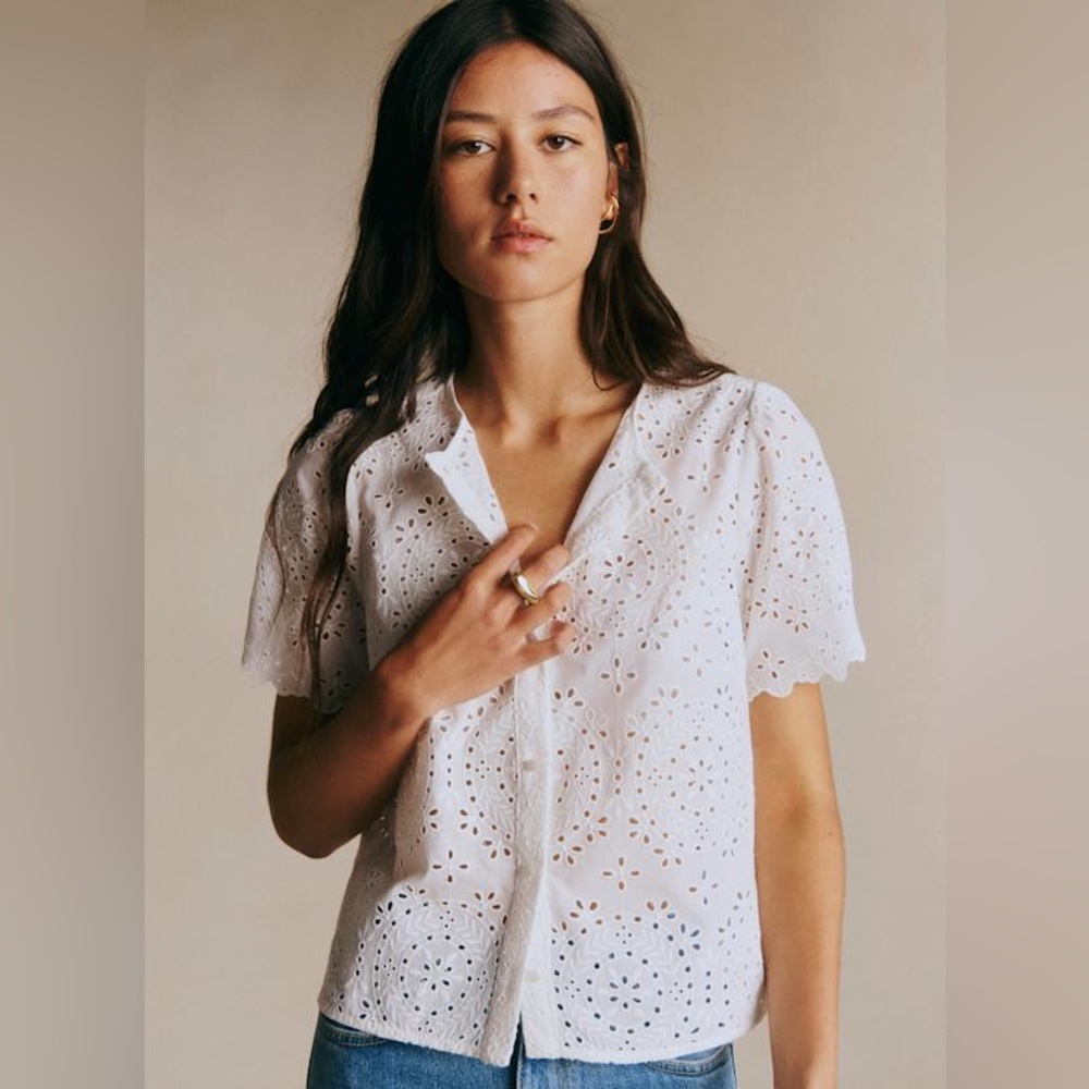 Sezane White Eyelet Blouse - Picture 3 of 7